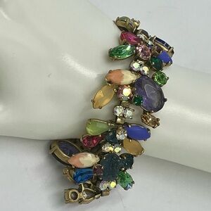 J.Crew Asymmetrical Colorful‎ MultiColor Stone Gold Tone Statement Bracelet 8"